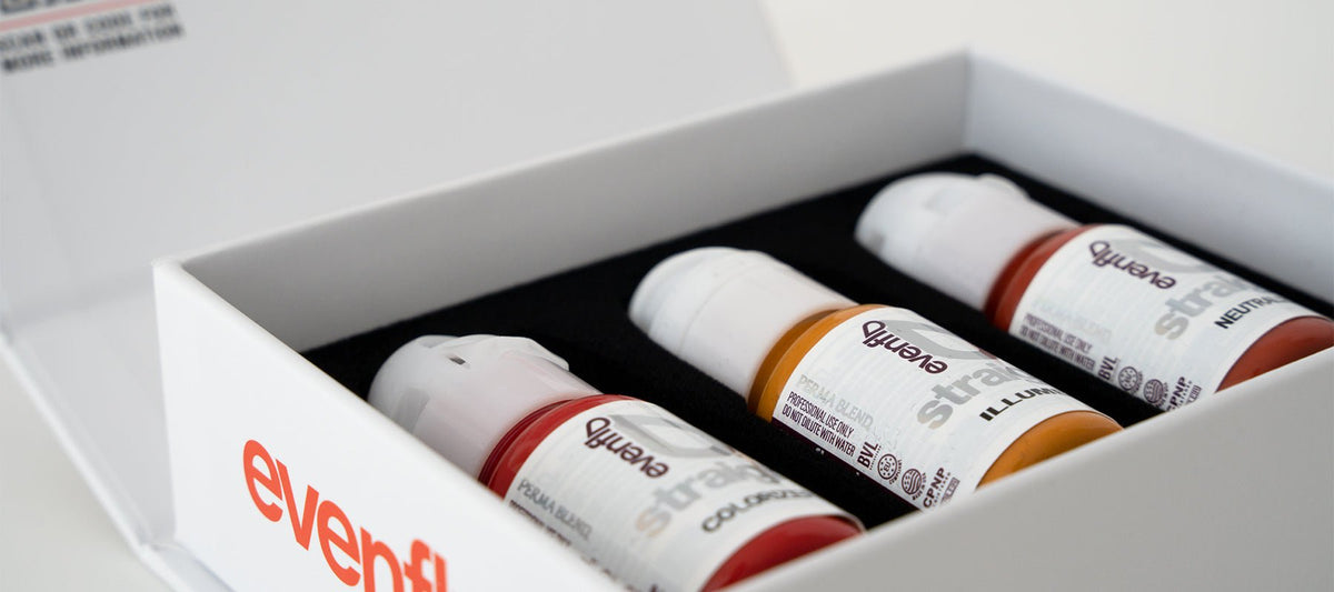 Perma Blend x Evenflo Modifiers & Corrector pigment set box open with three pigments inside