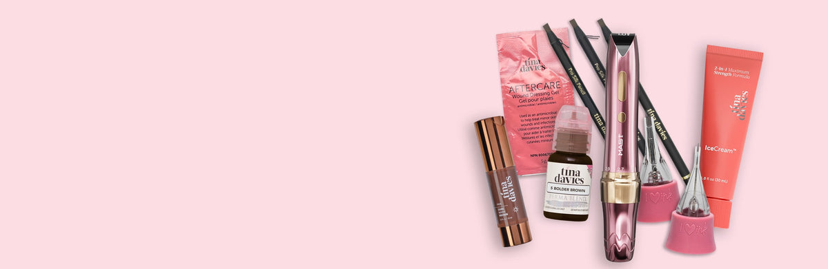Mast P20 Value Bundle with PMU machine, brow pigments, needle cartridges, aftercare, IceCream, and Pro Silk pencils.