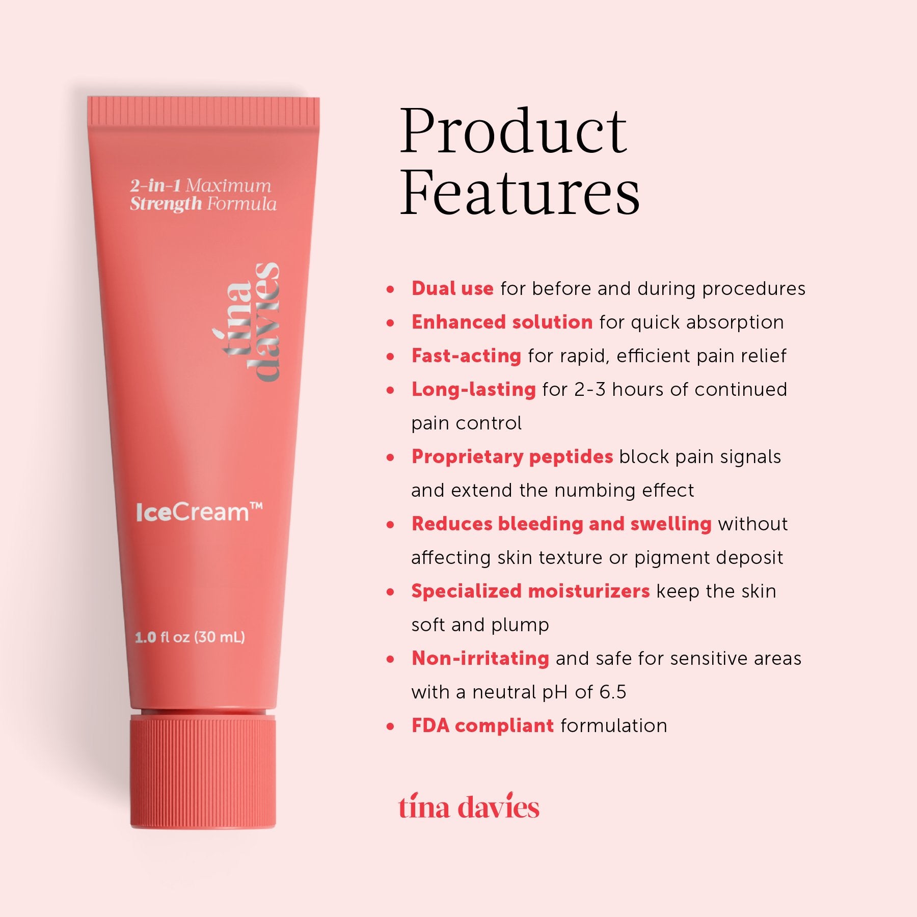 Product Features - IceCream™ Topical Anesthetic Numbing Cream for PMU Procedures - Tina Davies Professional