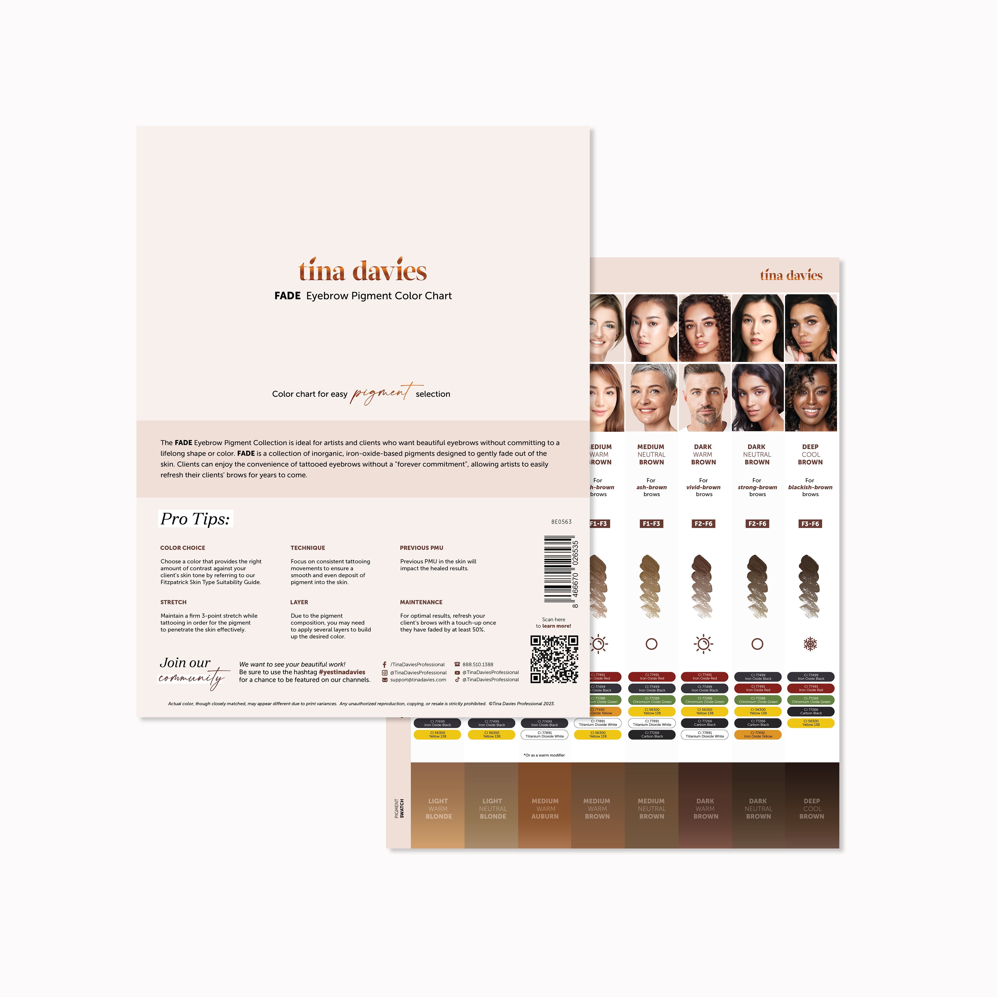 FADE Eyebrow Pigment Color Chart - Tina Davies Professional