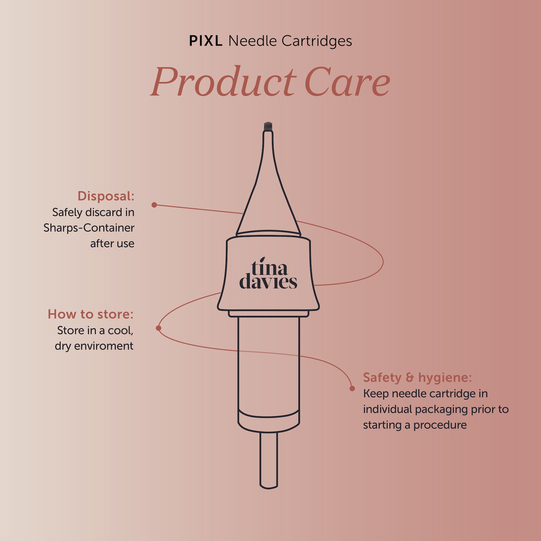 PIXL Needle Cartridges 0.25mm 8U CF MT Curved Flat - Full Safety Membrane Needles for PMU & Tattoo - Tina Davies Professional